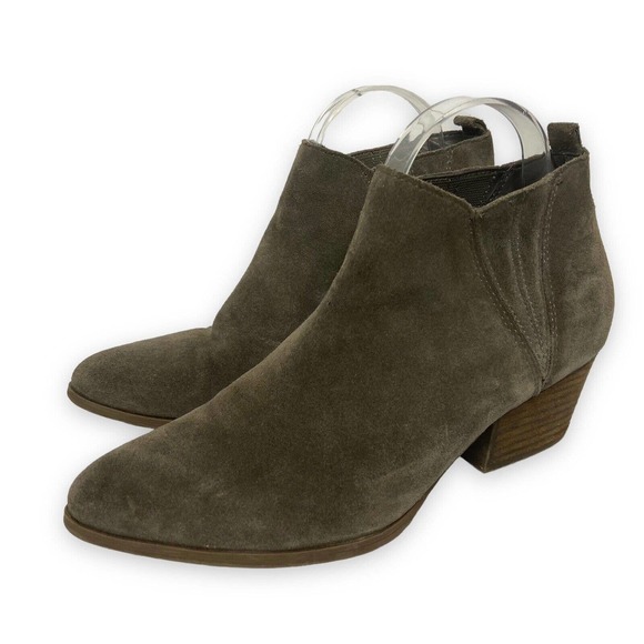 Crown Shoes - Crown Vintage Womens Size 9.5M Suede Booties Taupe Gray Leather Low Heel Slip On